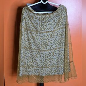 Logo By Lori Goldstein Sheer Olive Green Patterned Skirt